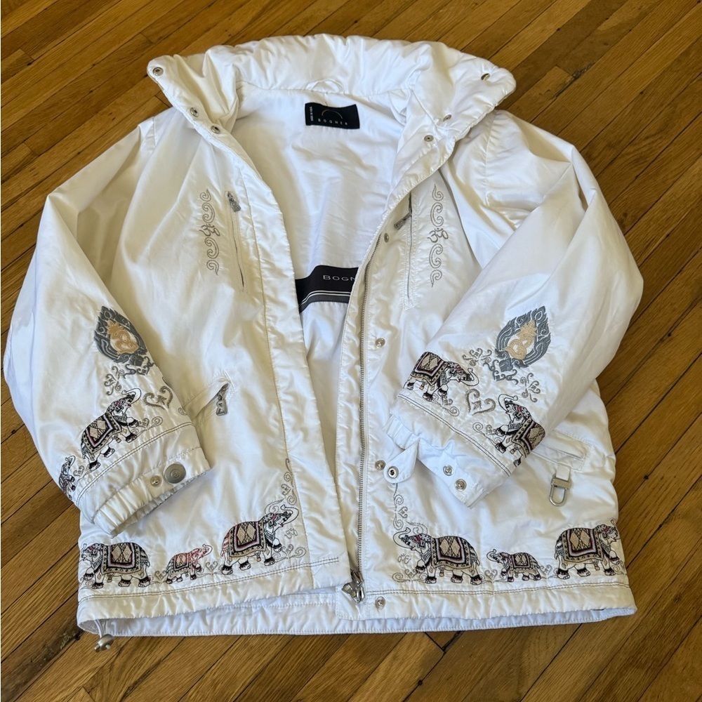 RARE Vintage Bogner White Embroidered Elephant Om Ski & Snow Jacket | Size 6 - Picture 2 of 14